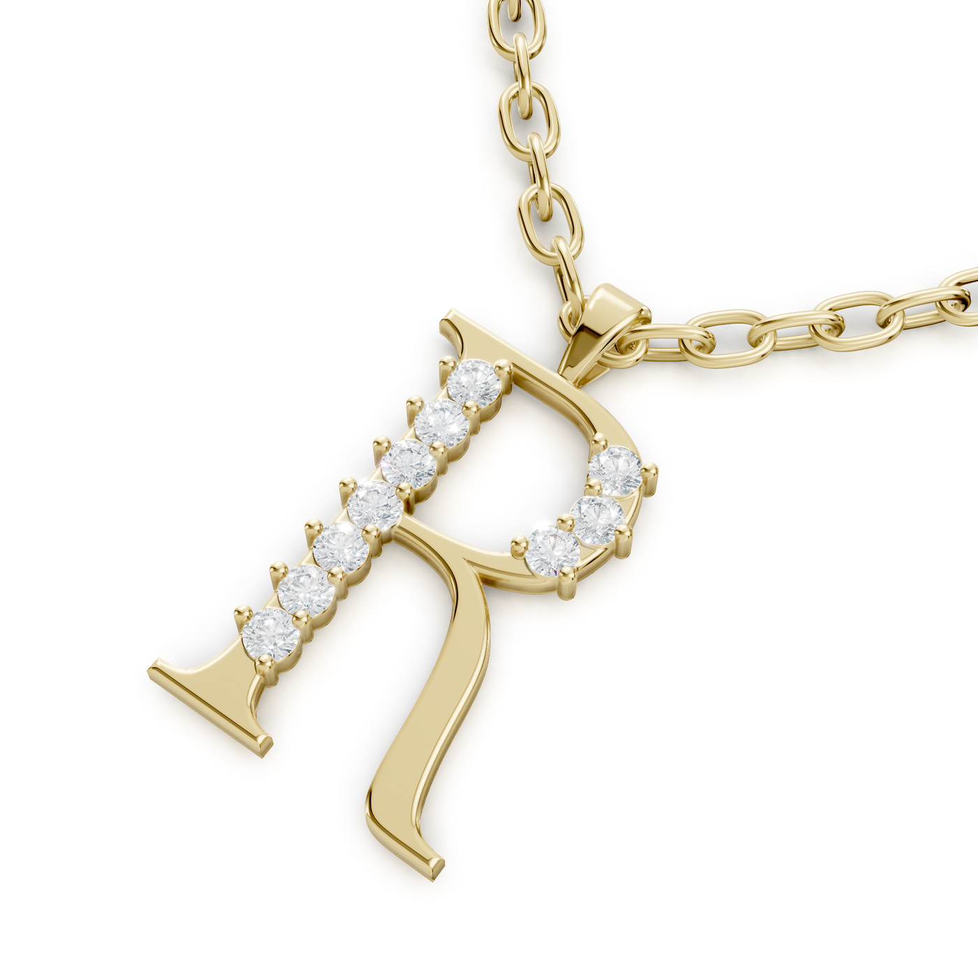 Buchstaben-Anhänger „R“ mit 5 Diamanten in 9K Gelbgold