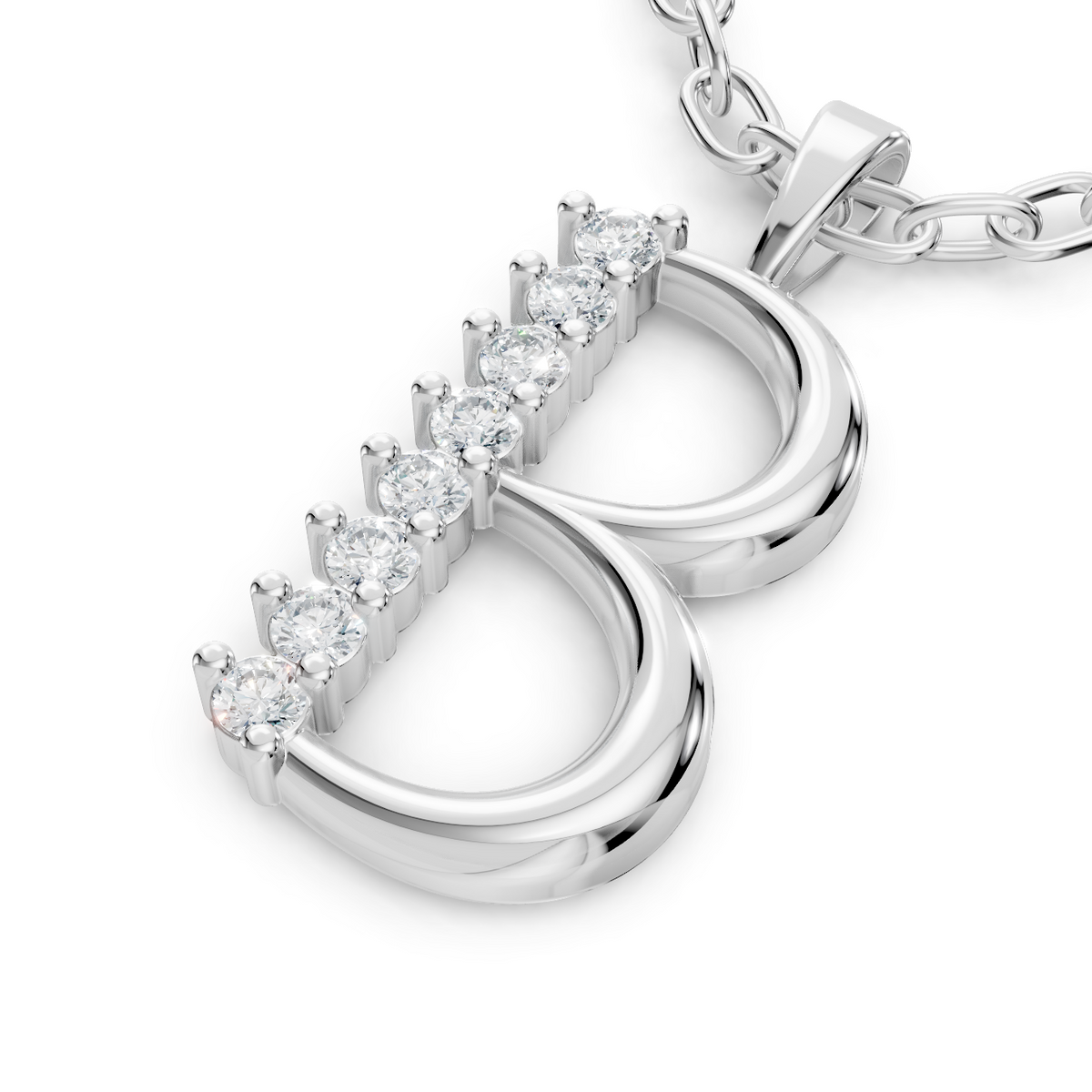 8 Pırlantalı B Kolye Ucu - 9K Beyaz Altın - Rosy Lab Diamonds'tan yüksek kaliteli Mücevher