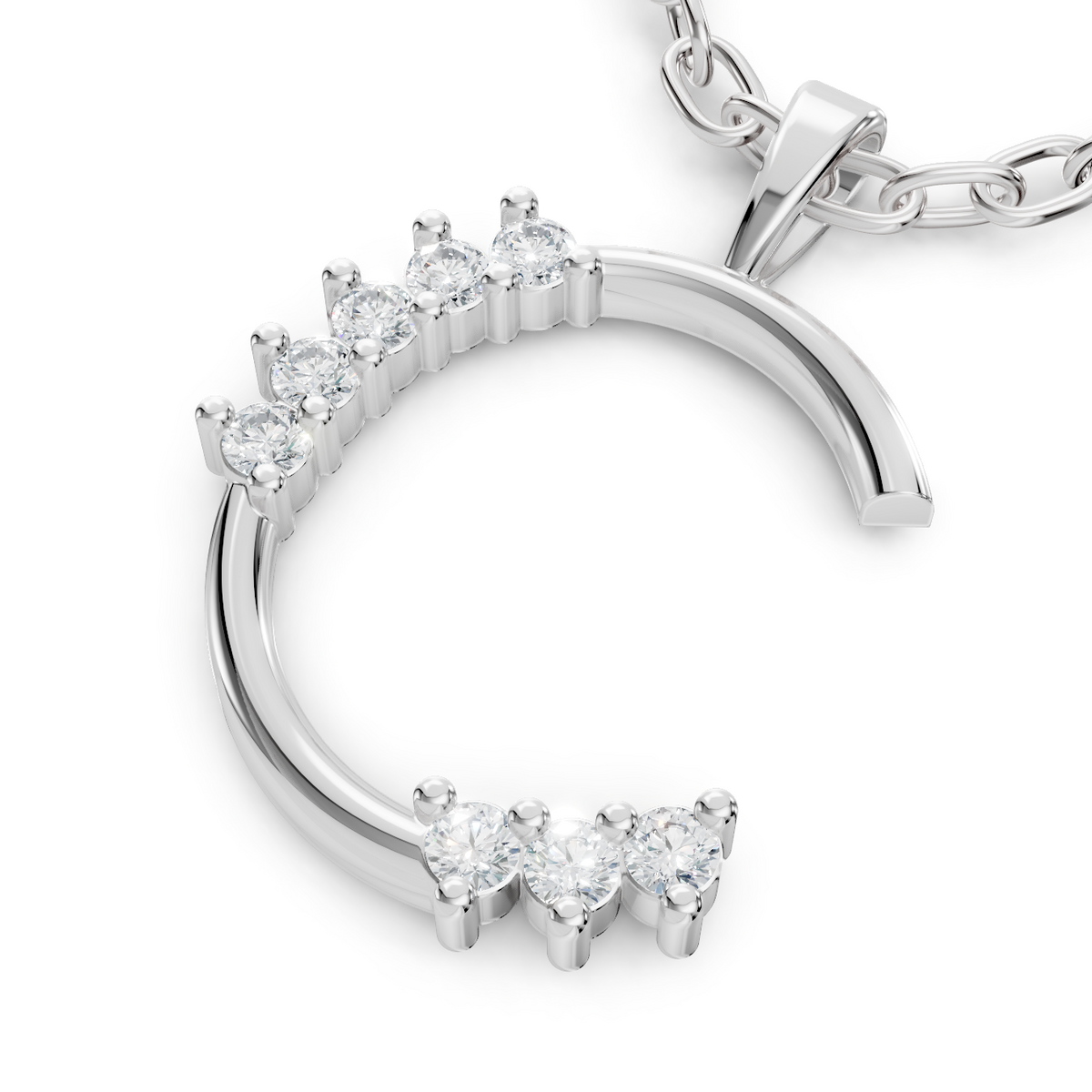 Pendant C with 9 diamonds - 9K white gold - high-quality Jewelry from Rosy Lab Diamonds
