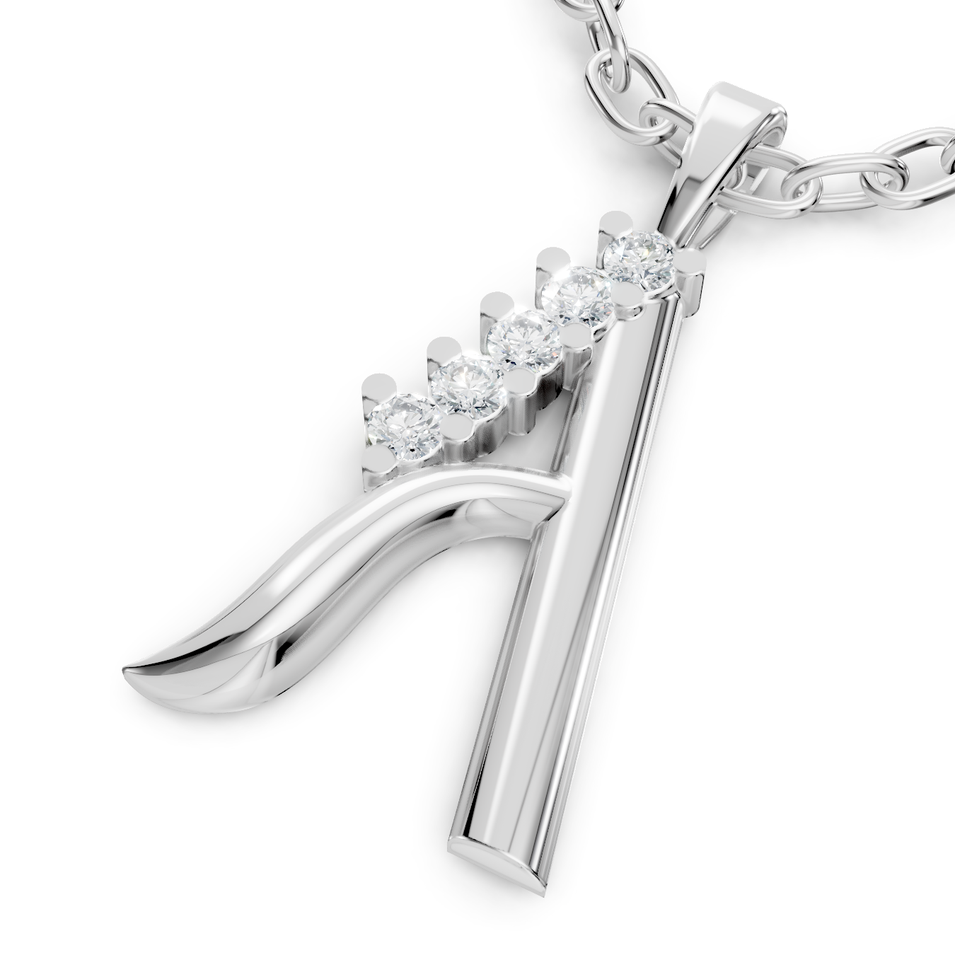 Buchstaben-Anhänger „A“ mit 5 Diamanten in 14K Weißgold