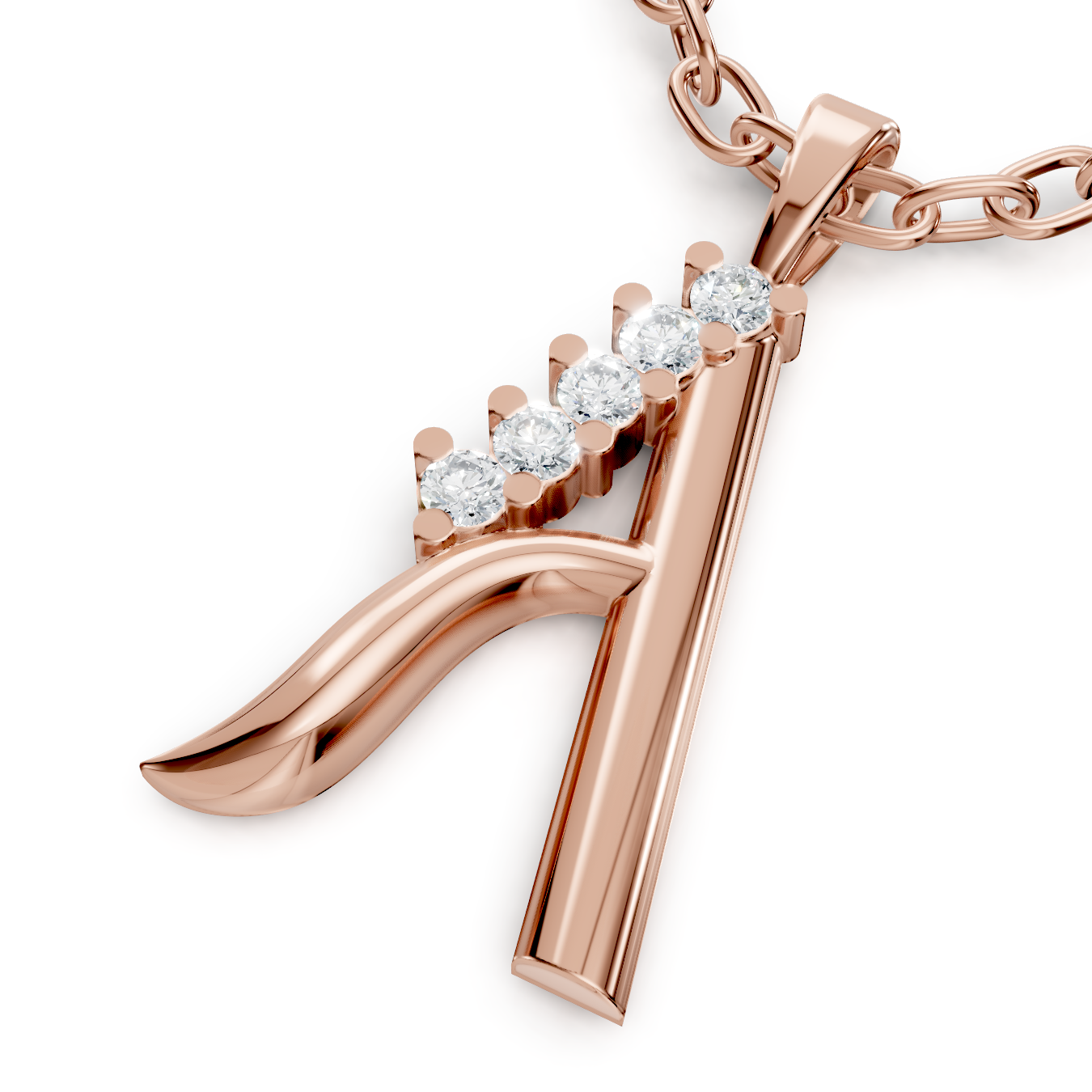 Buchstaben-Anhänger „A“ mit 5 Diamanten in 14K Roségold