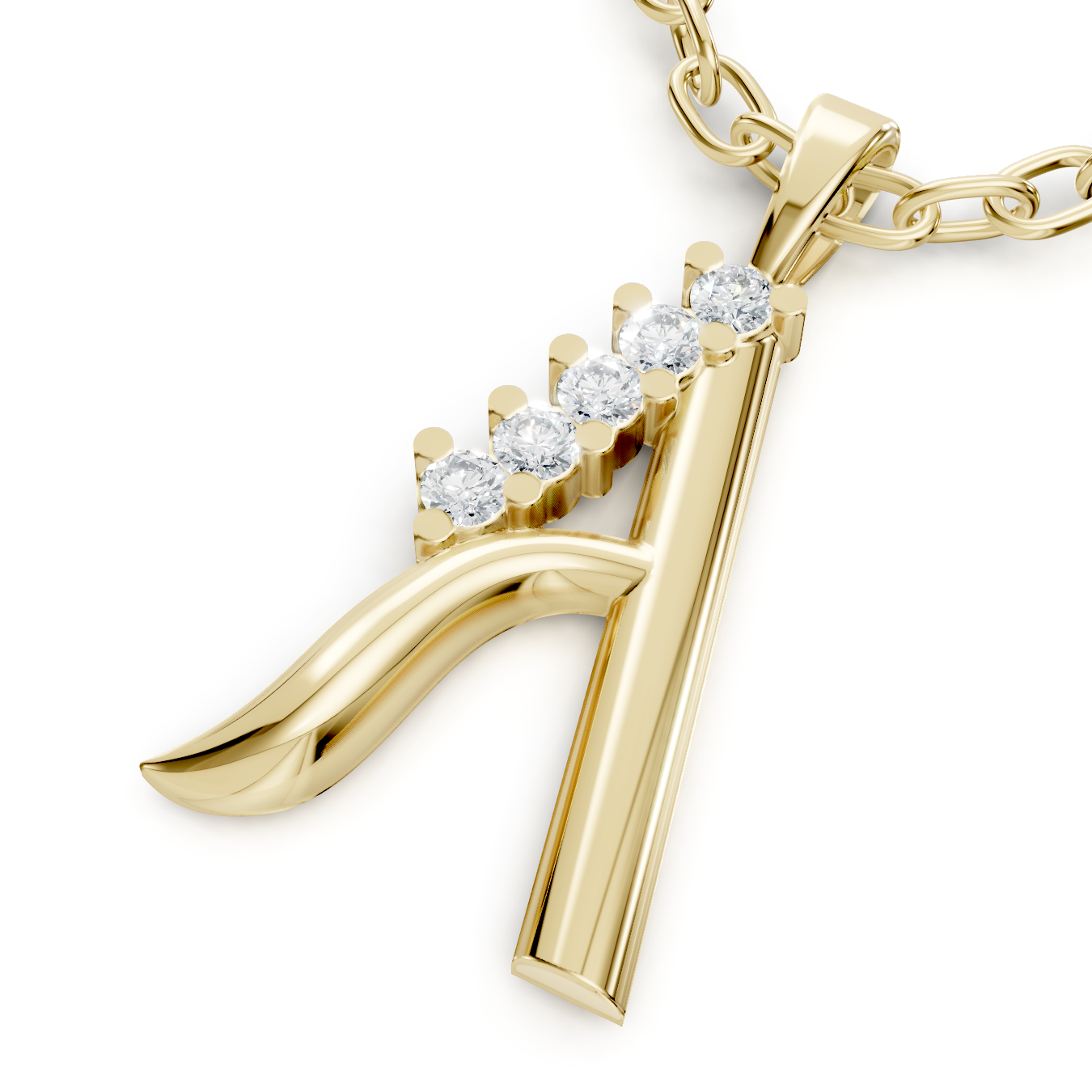 Buchstaben-Anhänger „A“ mit 5 Diamanten in 14K Gelbgold