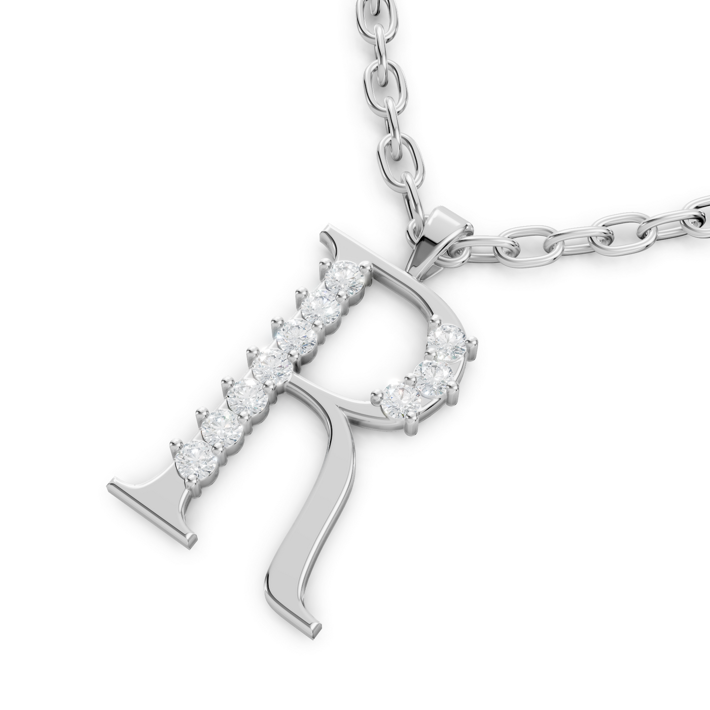 Buchstaben-Anhänger „R“ mit 5 Diamanten in 9K Weißgold