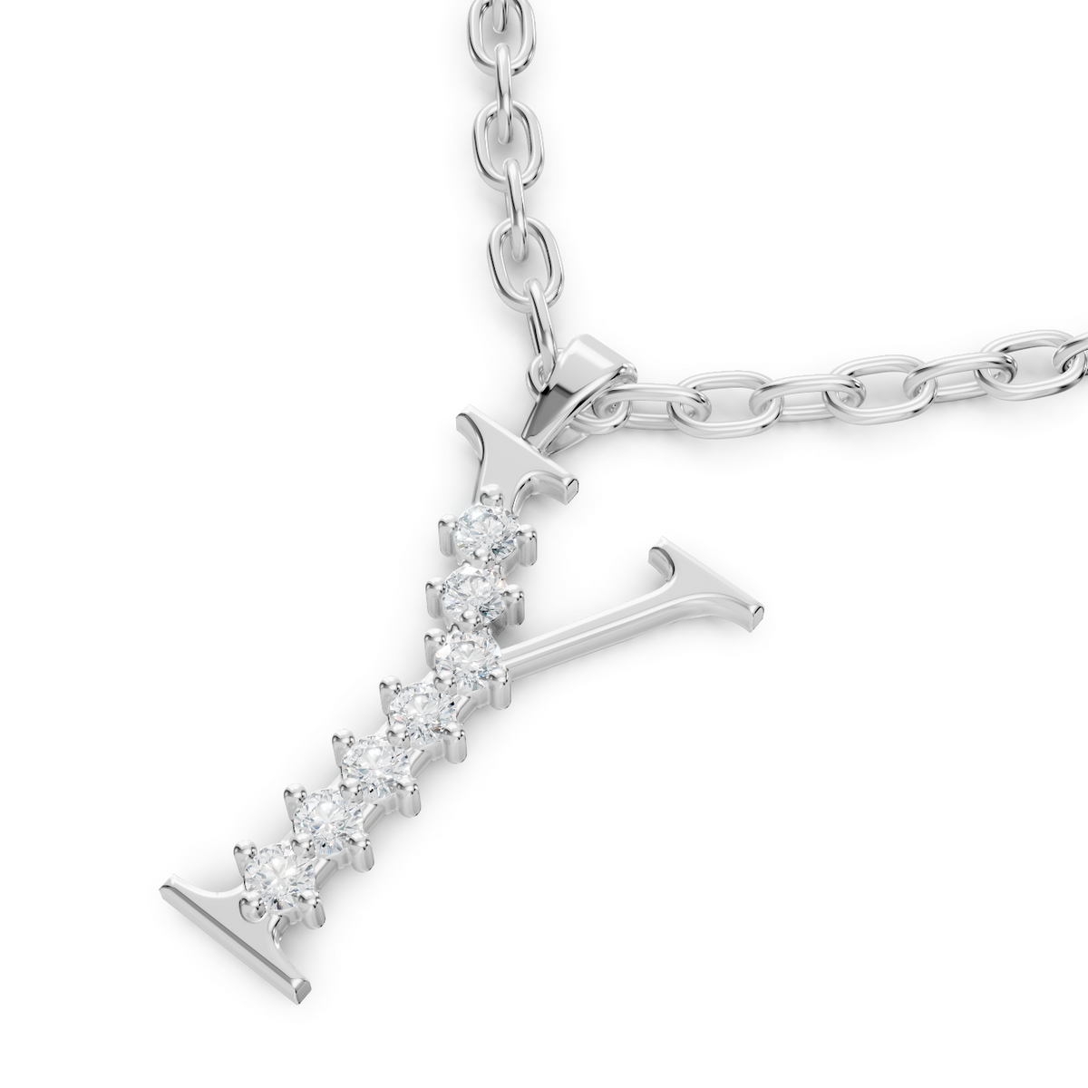 Pendentif Y avec 14 diamants - or blanc 8 carats - Bijoux haut de gamme de Rosy Lab Diamonds