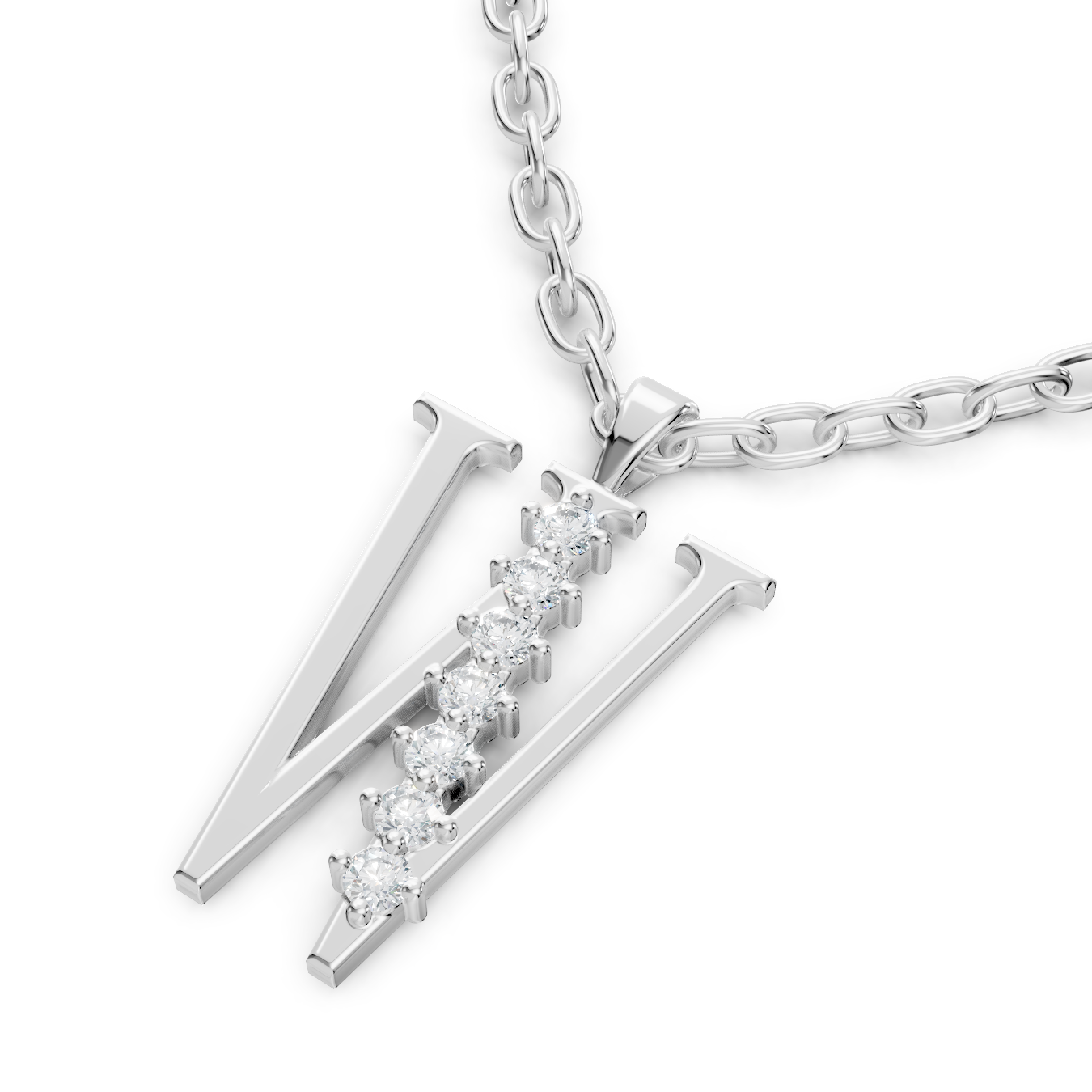 Buchstaben-Anhänger „W“ mit 6 Diamanten in 9K Weißgold