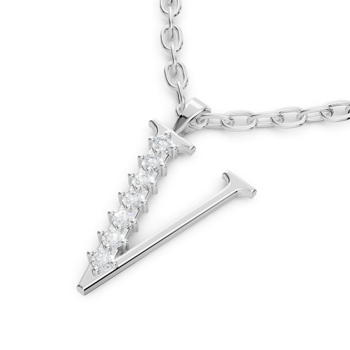 Anhänger V mit 6 Diamanten - 8K Weissgold - hochwertiger Schmuck von Rosy Lab Diamonds