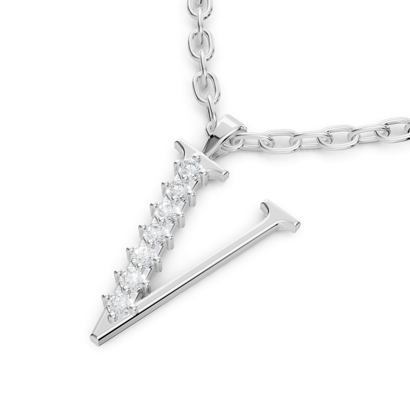 Buchstaben-Anhänger „V“ mit 6 Diamanten in 9K Weißgold