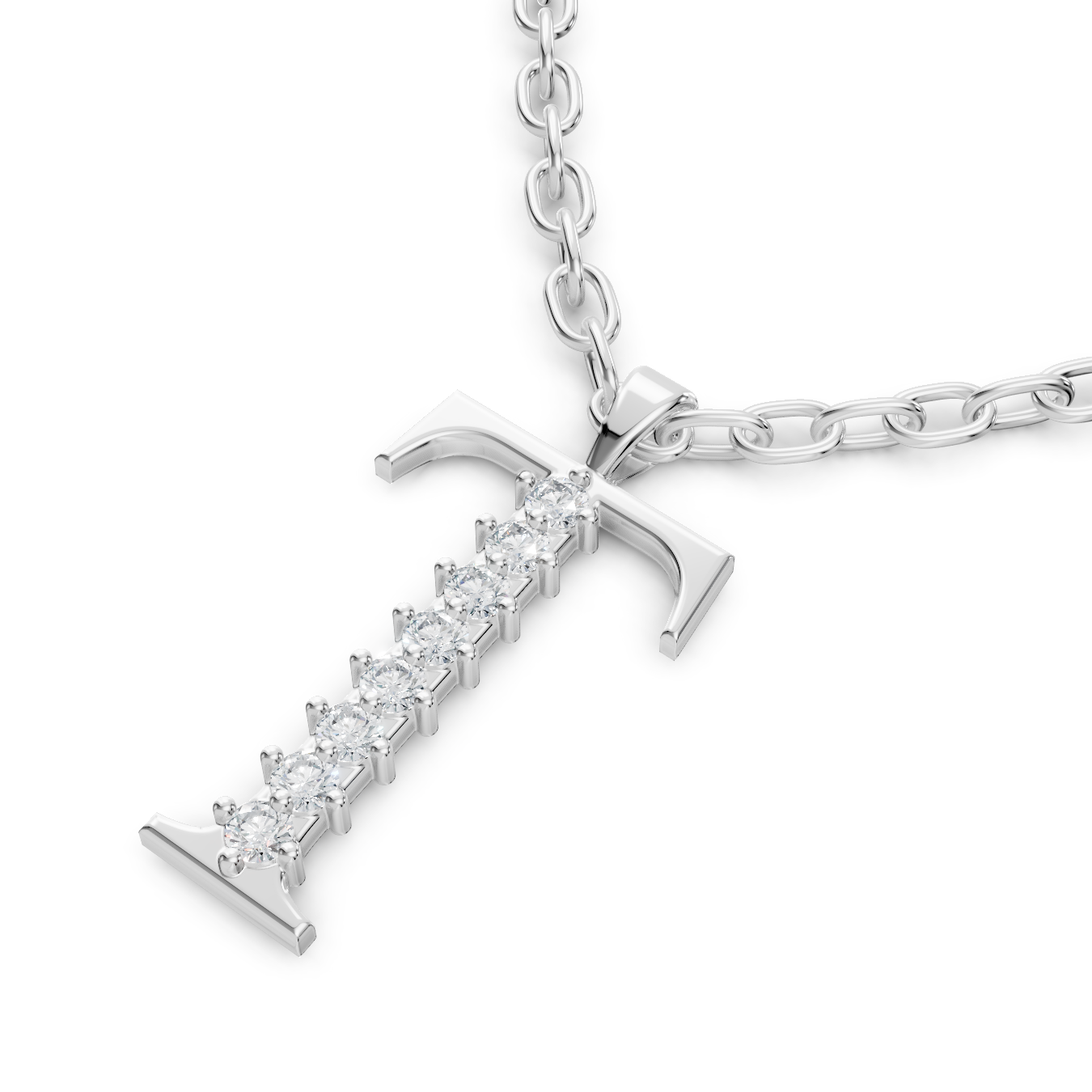 Buchstaben-Anhänger „T“ mit 7 Diamanten in 9K Weißgold