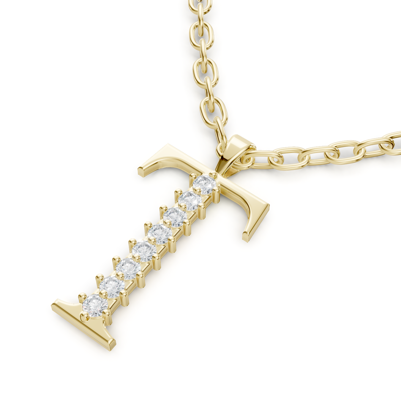 Buchstaben-Anhänger „T“ mit 7 Diamanten in 9K Gelbgold