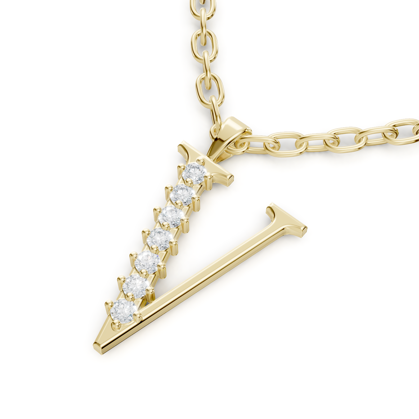 Buchstaben-Anhänger „V“ mit 6 Diamanten in 9K Gelbgold