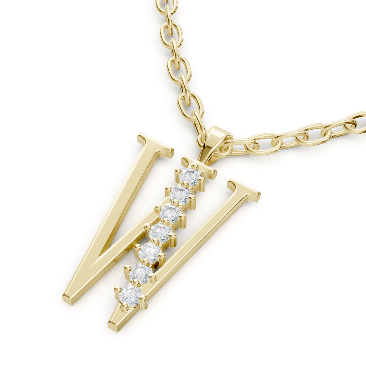 Anhänger W mit 6 Diamanten - 8K Gelbgold - hochwertiger Schmuck von Rosy Lab Diamonds