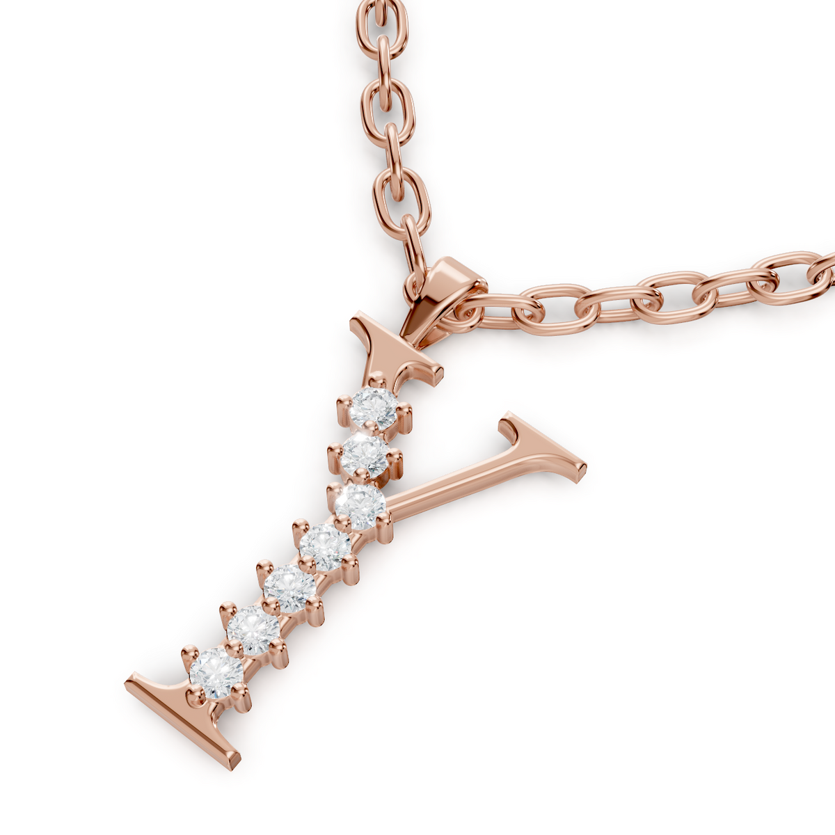 Pendentif Y avec 14 diamants - or rose 8 carats - Bijoux haut de gamme de Rosy Lab Diamonds