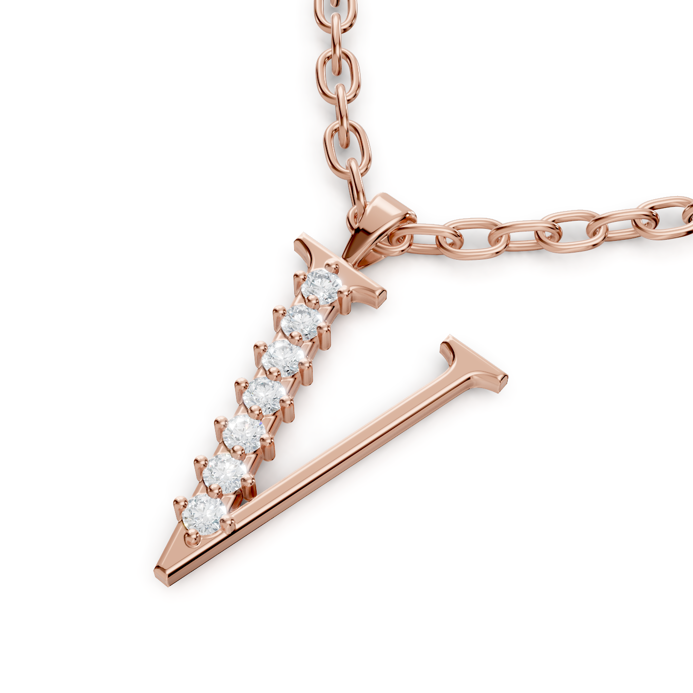 Buchstaben-Anhänger „V“ mit 6 Diamanten in 9K Roségold
