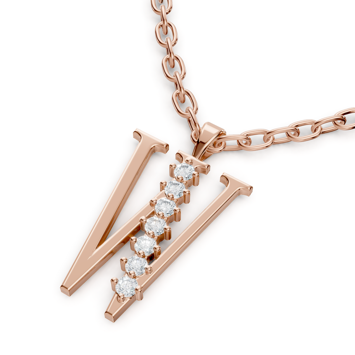 Pendant W with 6 diamonds - 8K rose gold - high-quality Jewelry from Rosy Lab Diamonds