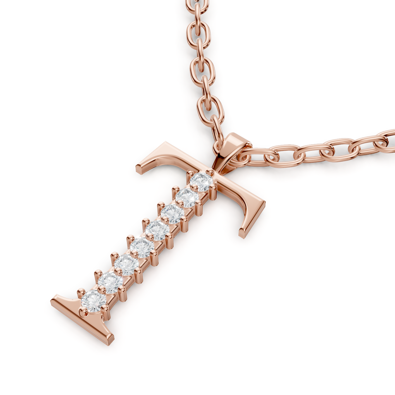 Buchstaben-Anhänger „T“ mit 7 Diamanten in 9K Roségold