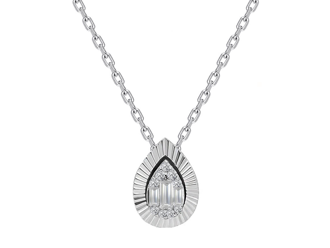 Teardrop necklace with baguette-cut & round lab-grown diamonds | 14K gold - high-quality Jewelry from Rosy Lab Diamonds