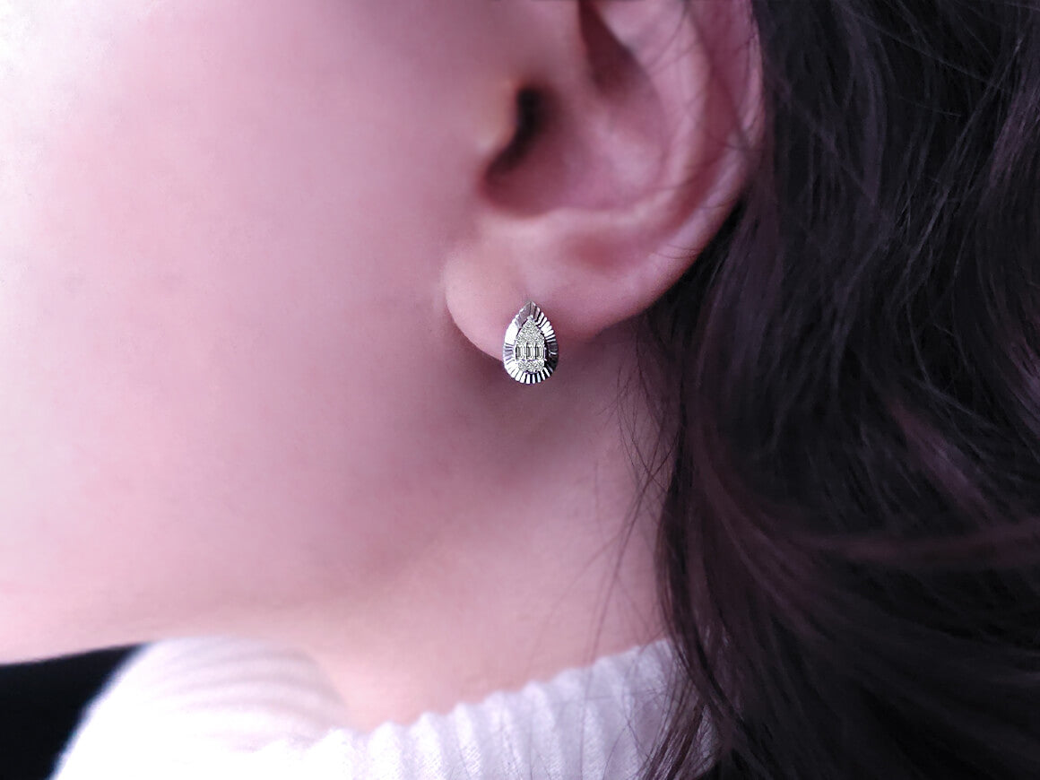 Boucles d'Oreilles Clous en Diamant taille baguette en forme de goutte en Or Blanc 585 - Bijoux haut de gamme de Rosy Lab Diamonds