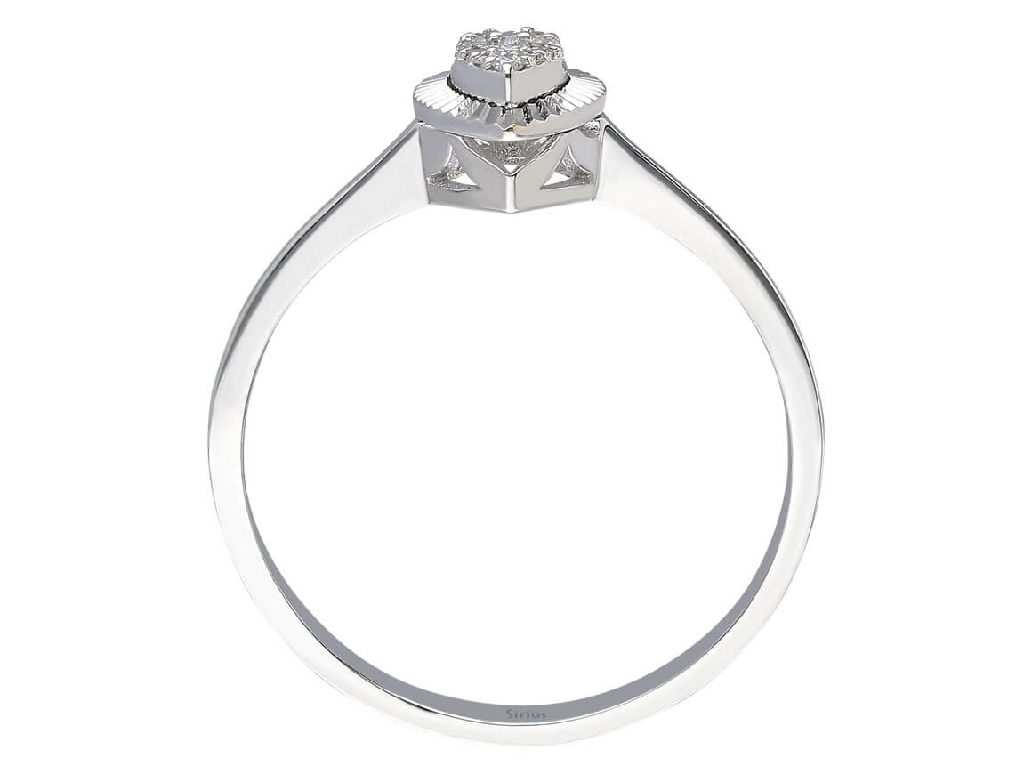 Tropfenglanz Ring mit Baget- und Runddiamanten aus 14K Gold