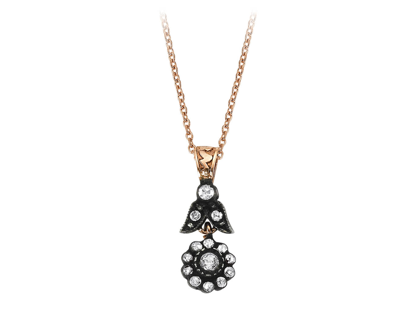 Rose gold pendant with 14 lab diamonds in round cut – 82P0002