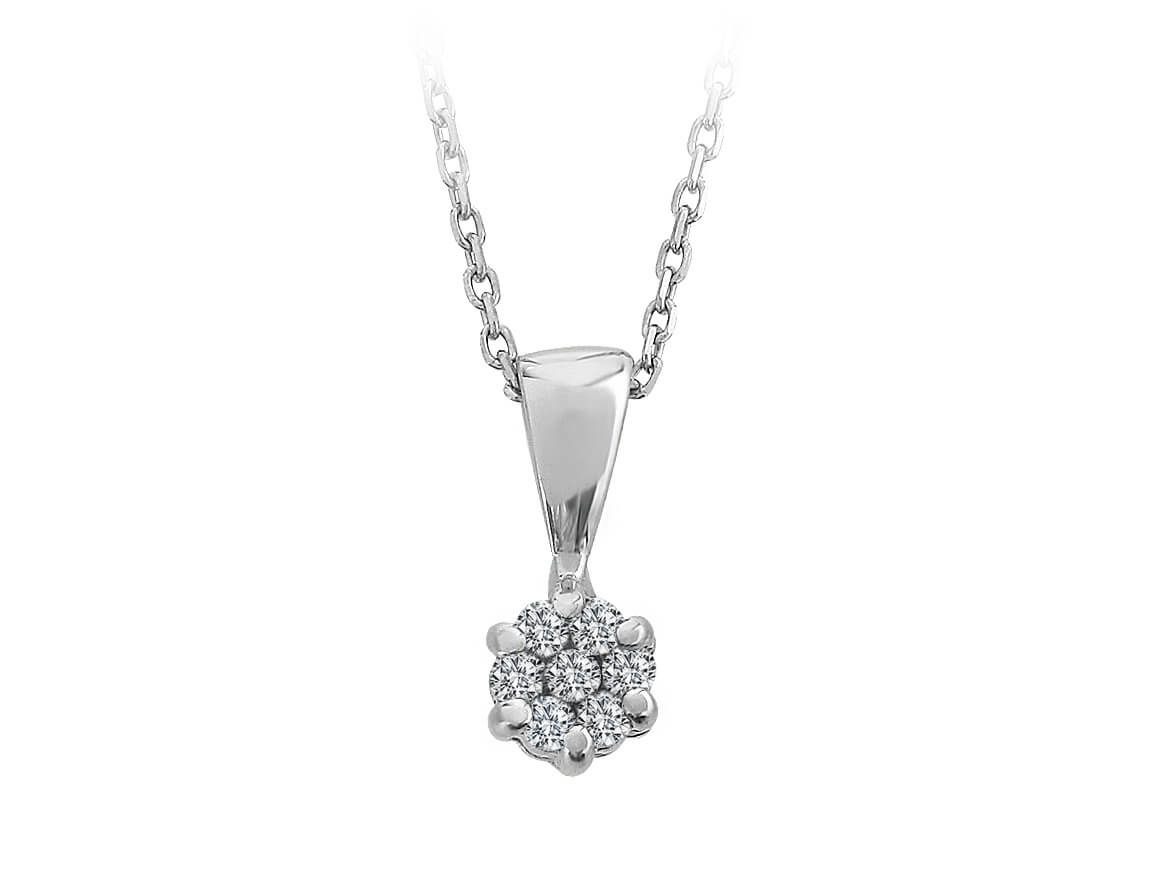 Collier classique en diamant avec design en grappe en or blanc 14 carats (0,07 ct)