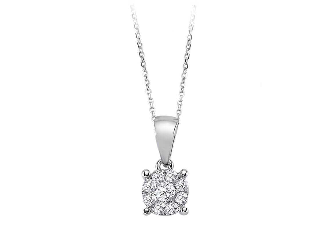 Solitär-Optik Diamantkette mit 9 Steinen aus 8K Weißgold - 04P0125 - hochwertiger Schmuck von Rosy Lab Diamonds