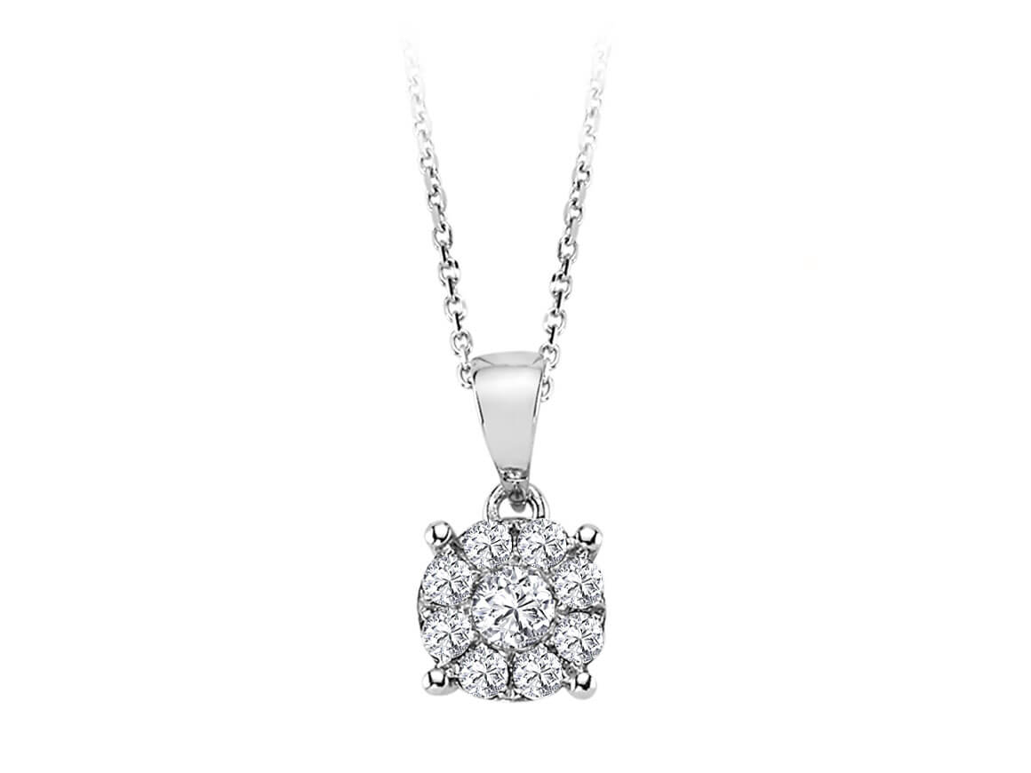 Solitär-Optik Diamantkette mit 9 Steinen aus 8K Weißgold - 04P0126 - hochwertiger Schmuck von Rosy Lab Diamonds
