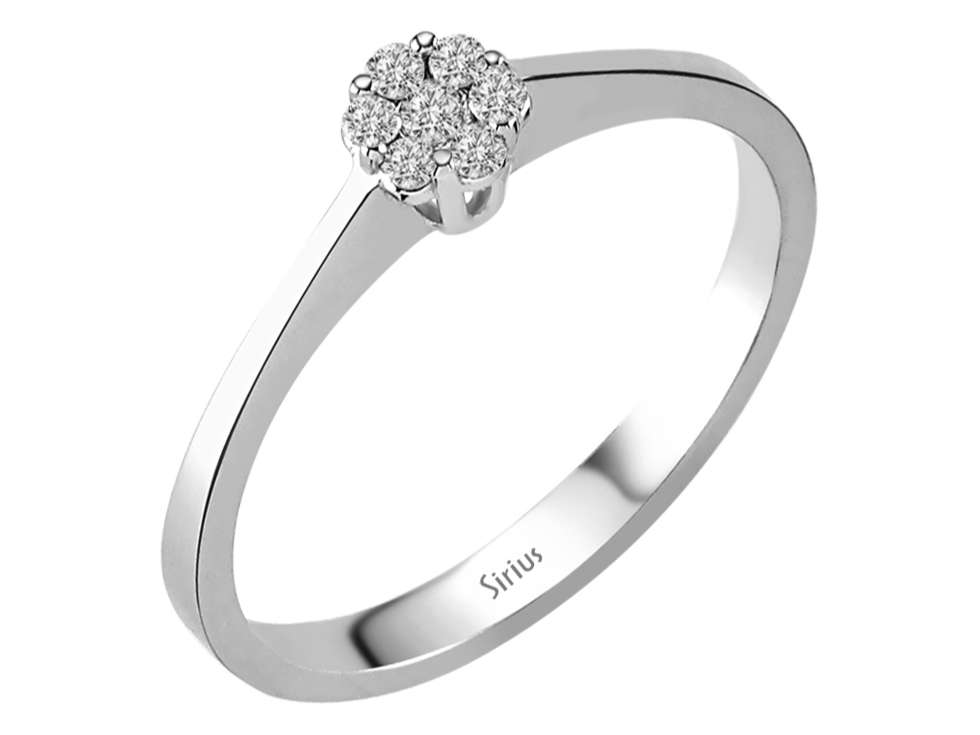 خاتم عنقودي رقيق يضم 7 ألماسات مخبرية - ذهب أبيض عيار 8 قيراط - مجوهرات فاخرة من Rosy Lab Diamonds