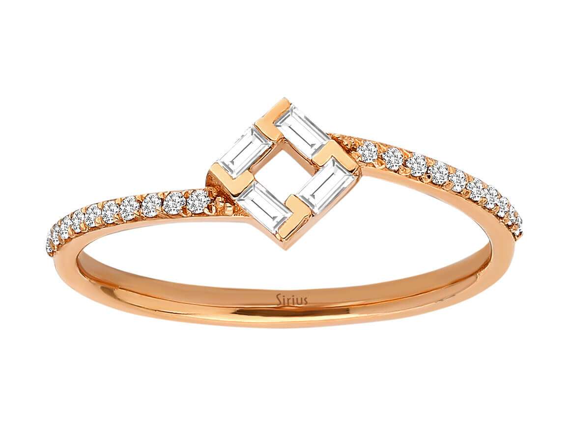 Geometrik tasarımlı Rose Altın yüzük ve laboratuvar elmasları - 14K - Rosy Lab Diamonds’tan yüksek kaliteli Mücevher