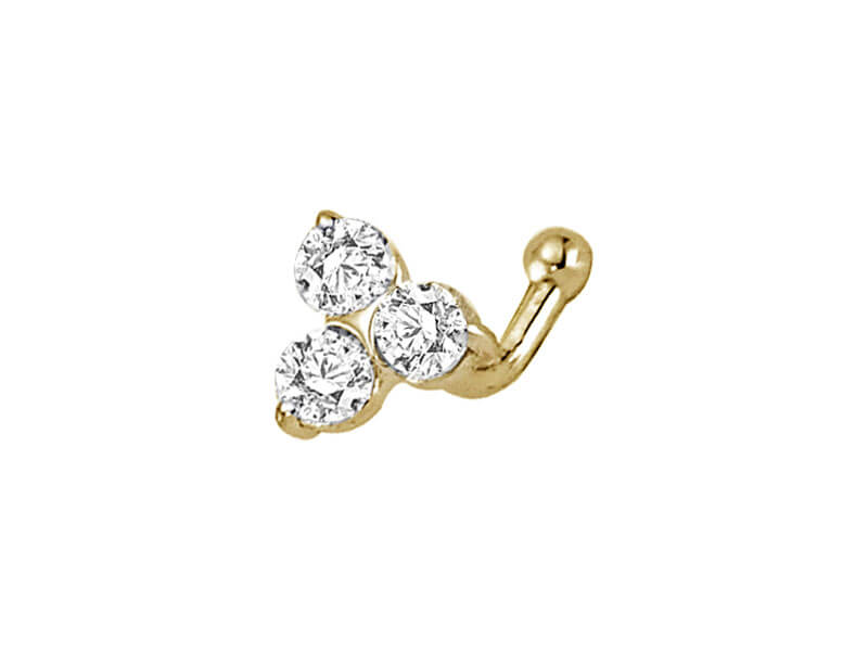 Nose stud with 3 lab-grown diamonds in 14k Yellow Gold | Piercing Jewelry – high-quality Jewelry from Rosy Lab Diamonds