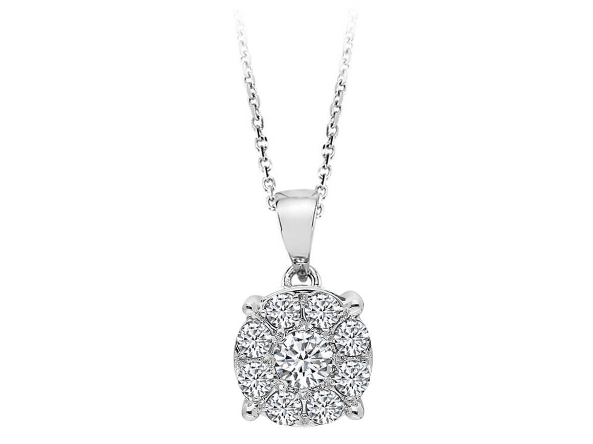 Pendentif pavé avec 9 diamants en Or Blanc 8 carats - modèle 04P0170 - Bijoux haut de gamme de Rosy Lab Diamonds