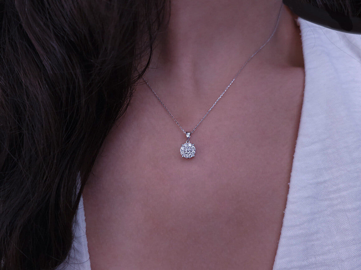 Pendentif pavé avec 9 diamants en Or Blanc 8 carats - modèle 04P0170 - Bijoux haut de gamme de Rosy Lab Diamonds