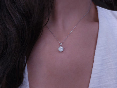 Pavé diamond pendant in floral design with 0.40 ct in 8K white gold – 04P0170