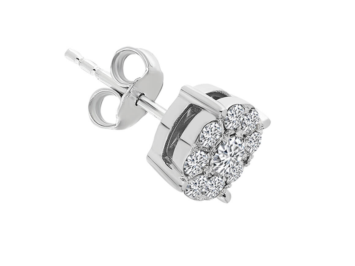 Méga clous d'oreilles avec 9 diamants de laboratoire 0,40 carat en or blanc 333