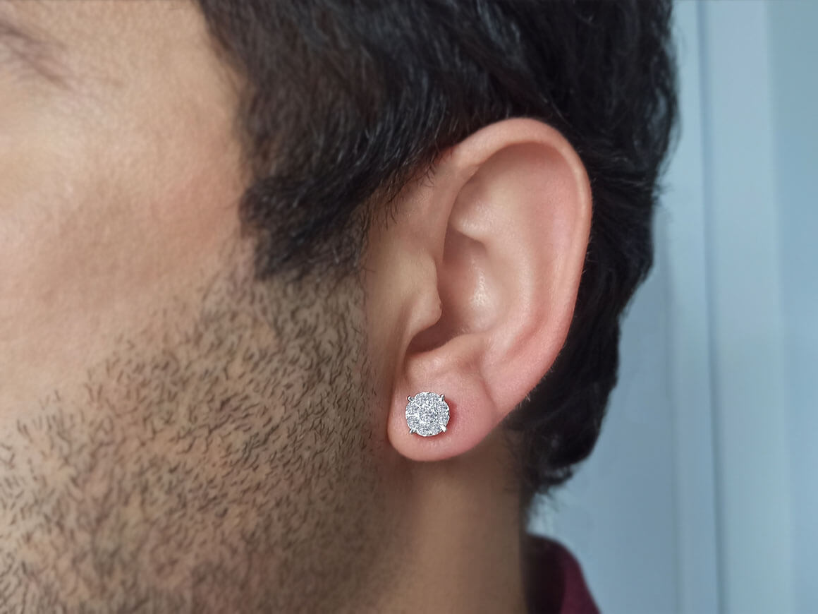 Méga clous d'oreilles avec 9 diamants de laboratoire 0,40 carat en or blanc 333