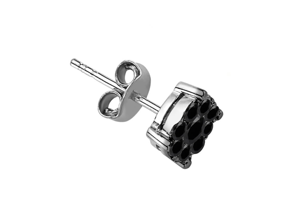 Boucles d'Oreilles Clous avec 9 diamants de laboratoire noirs de 0,42 carat en Or Blanc 333 - Bijoux haut de gamme de Rosy Lab Diamonds