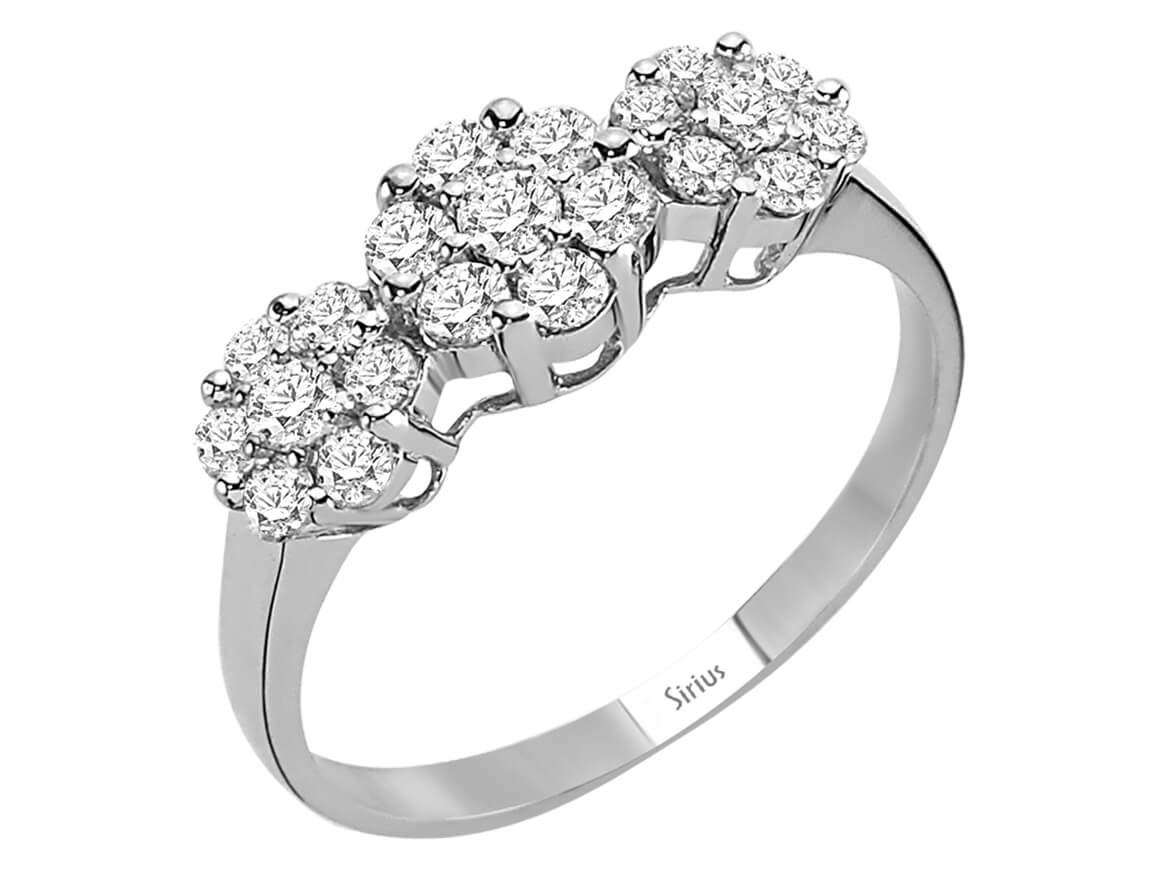 0,65 ct Tria pırlanta yüzük - küme montür - 14K Beyaz Altın - Rosy Lab Diamonds’tan yüksek kaliteli Mücevher