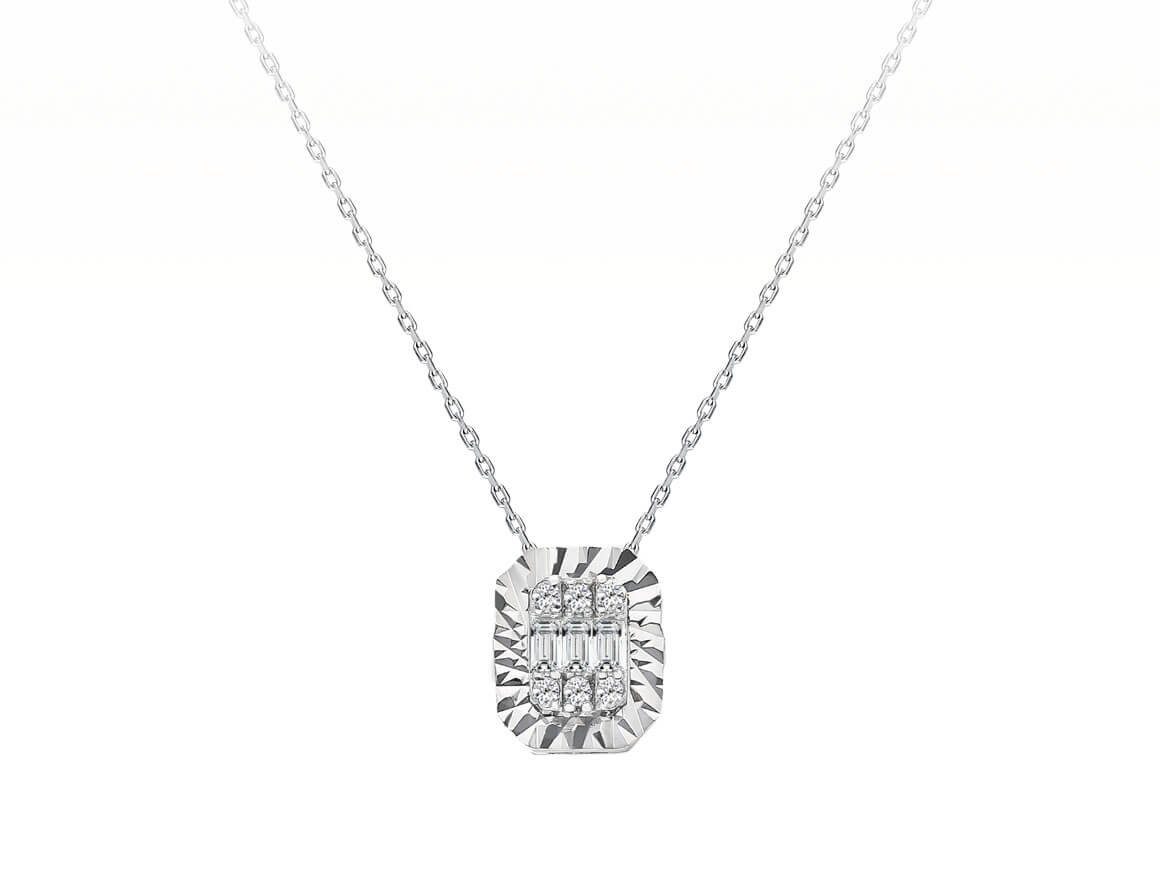 Triniti-Kette mit Baguette- und Runddiamanten in 8K Weißgold – 17P0055