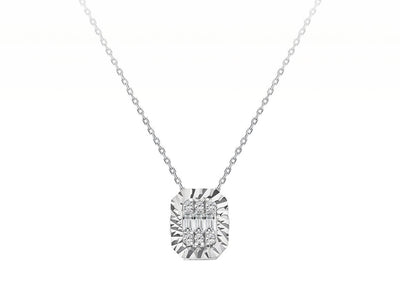 Triniti-Kette mit Baguette- und Runddiamanten in 8K Weißgold – 17P0055