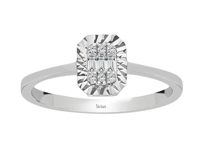 Weißgold Ring mit 3 Baguette- und 6 runden Diamanten – 0,05 Karat