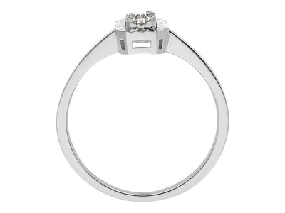 Weißgold Ring mit 3 Baguette- und 6 runden Diamanten – 0,05 Karat