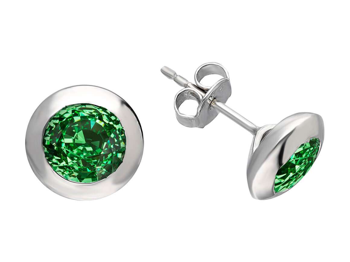 Solitaire stud earrings with tsavorite in 585 White Gold – high-quality Jewelry from Rosy Lab Diamonds