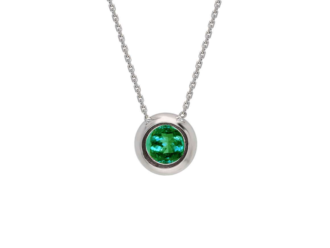 Collier solitaire avec tsavorite rond – 0,20 ct en or blanc 14 carats