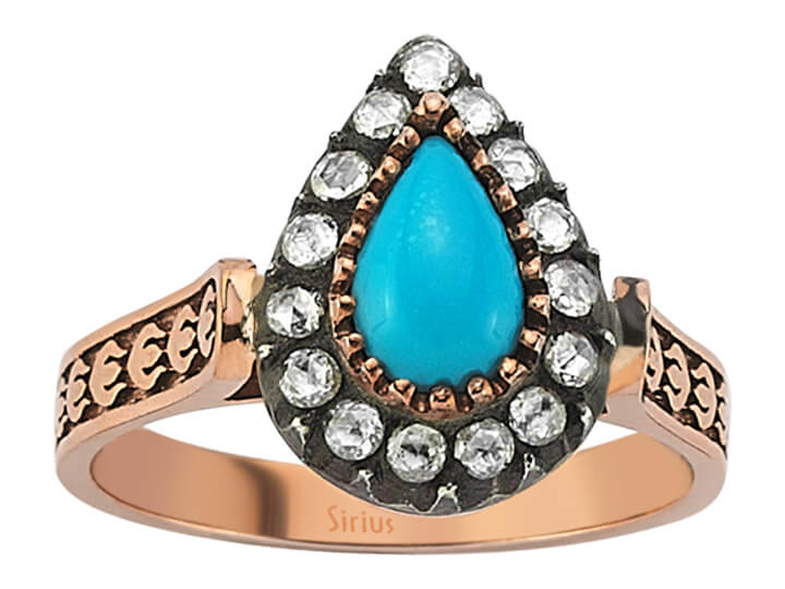 Roségold-Ring mit Türkis Tropfen & Diamanten - Eleganter Damenring 80R0022 - hochwertiger Schmuck von Rosy Lab Diamonds