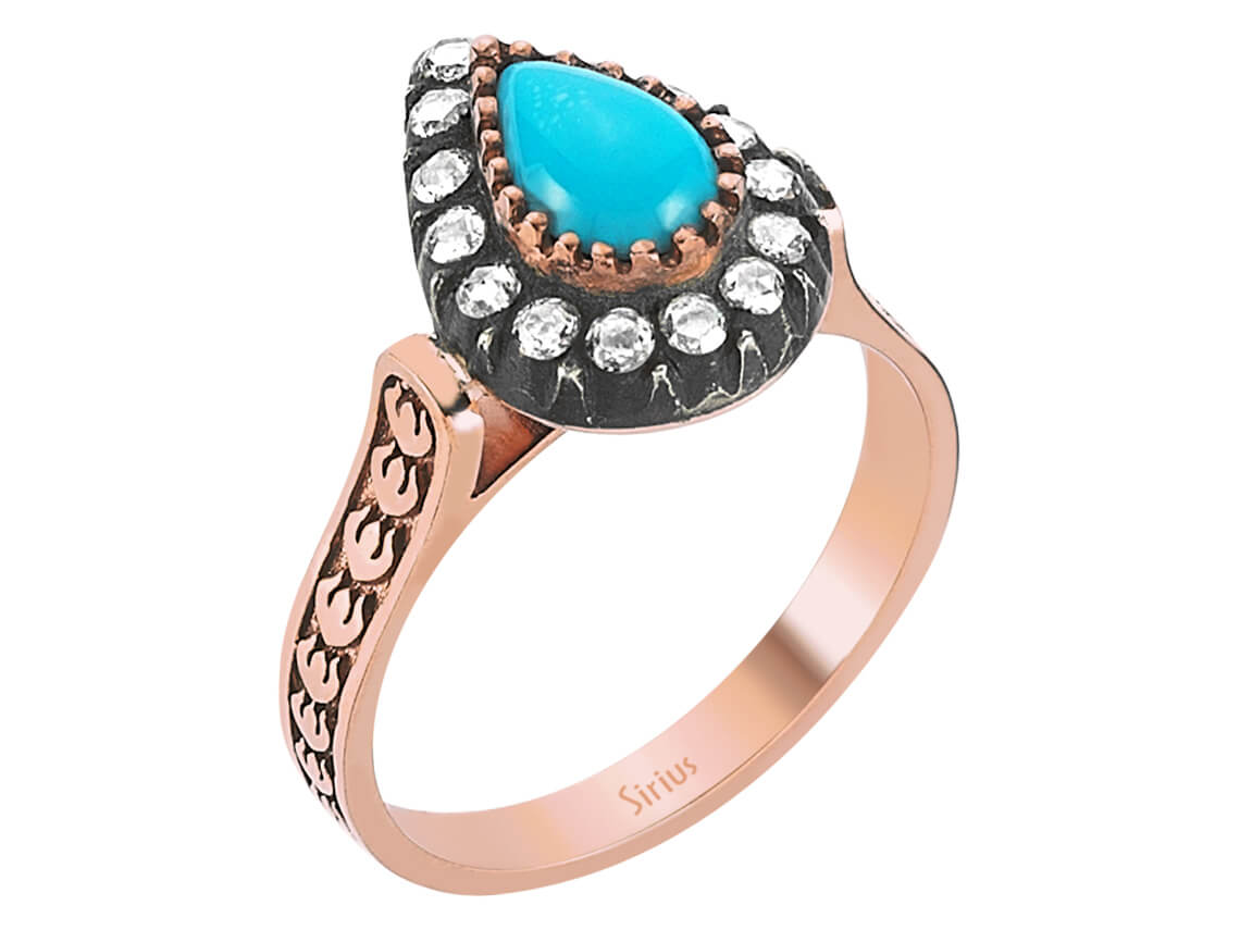 Roségold-Ring mit Türkis Tropfen & Diamanten - Eleganter Damenring 80R0022 - hochwertiger Schmuck von Rosy Lab Diamonds