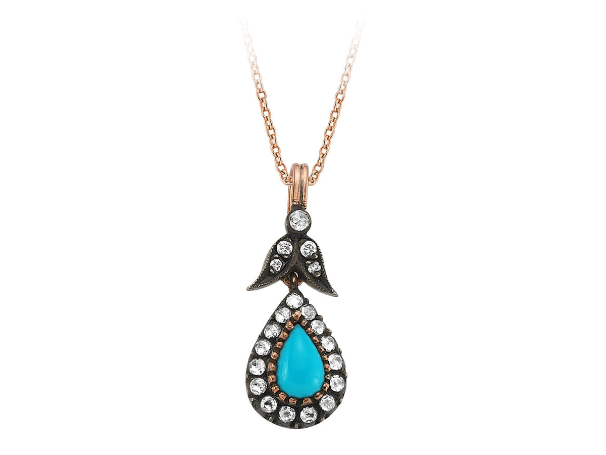 Collier turquoise avec diamants de laboratoire et diamants taille brillant | Bijoux haut de gamme orientaux de Rosy Lab Diamonds