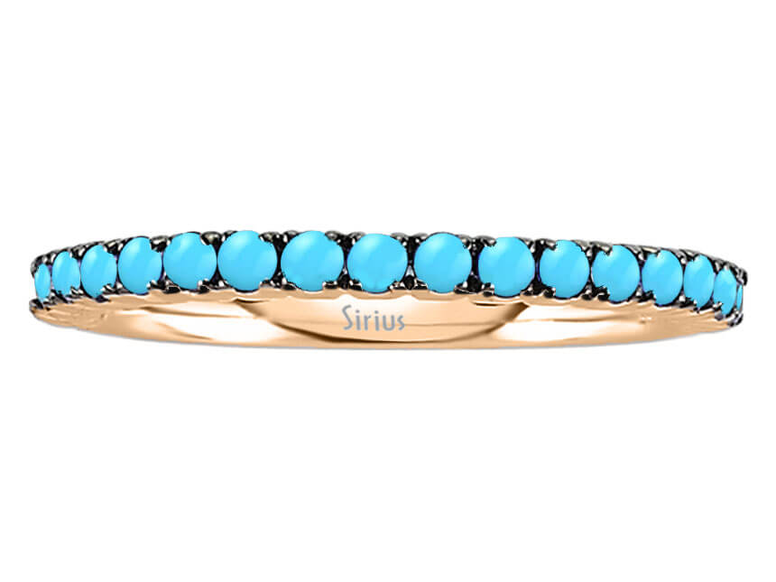 14 Karat Rose Gold Ring with 19 Round Turquoise Stones – Half Ring