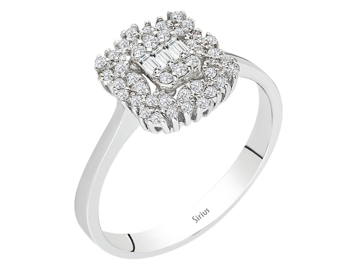 Eleganter Baguette- und Runddiamant-Ring "Vega Stern" aus 14 Karat Weißgold - hochwertiger Schmuck von Rosy Lab Diamonds