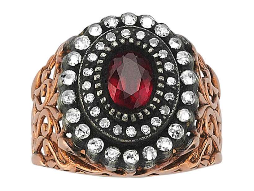 Roségold-Ring mit Rubin, Elmas & 20 Diamanten - Orientstil - 80R0013 - hochwertiger Schmuck von Rosy Lab Diamonds