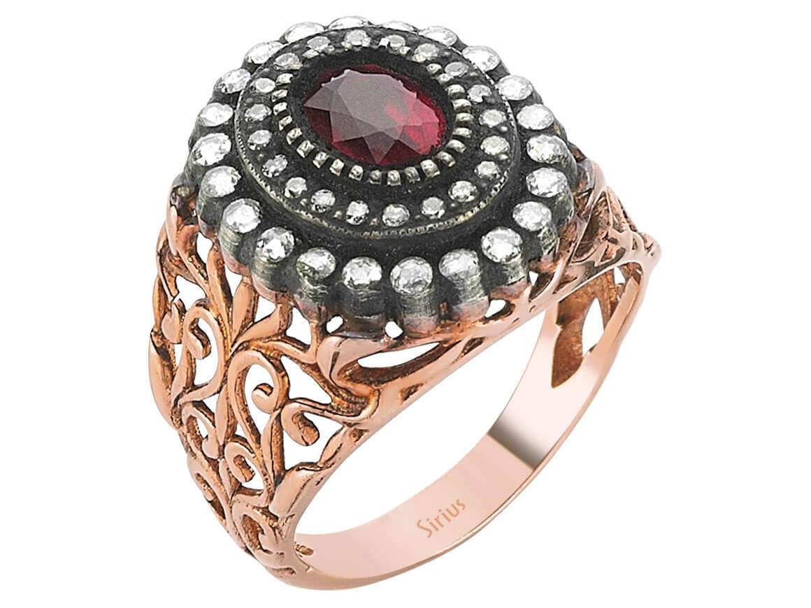 Roségold-Ring mit Rubin, Elmas & 20 Diamanten - Orientstil - 80R0013 - hochwertiger Schmuck von Rosy Lab Diamonds