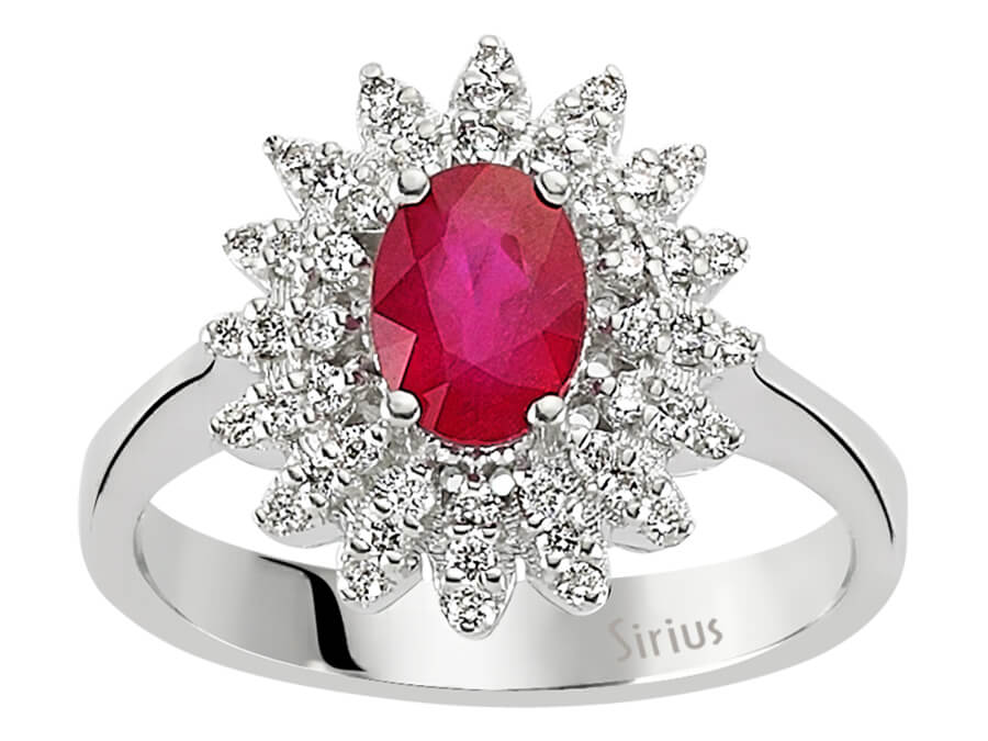 Magnificent Anturaj ring with Ruby and diamonds in 14K White Gold - high-quality Jewelry from Rosy Lab Diamonds